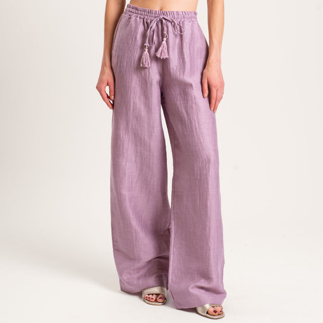 Dixie-Pantalone misto lino elastico in vita - peonia