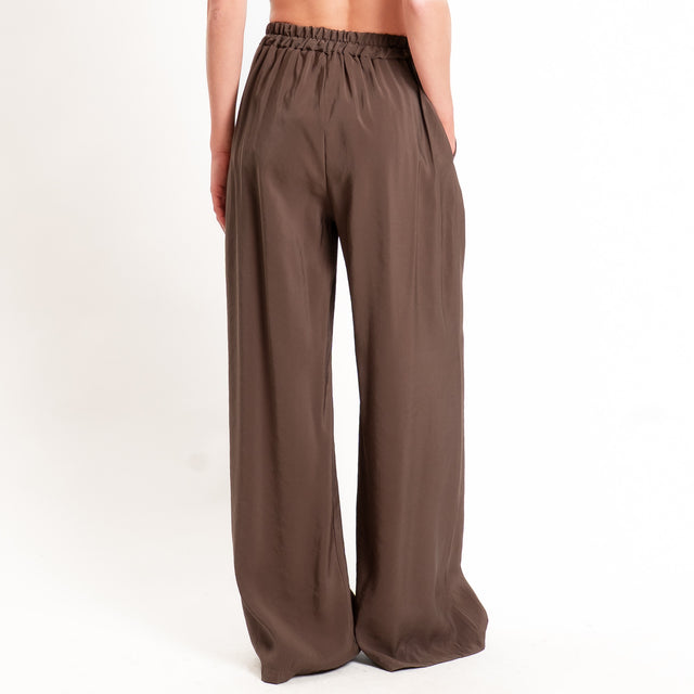 Dixie-Pantalone tessuto modal elastico in vita - moro