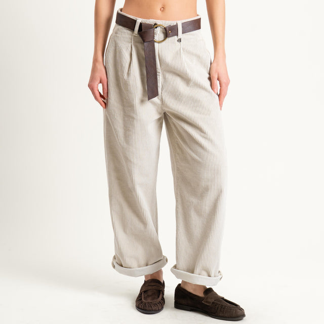 Dixie-Pantalone velluto 500 righe con cintura - gesso