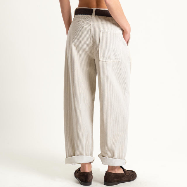 Dixie-Pantalone velluto 500 righe con cintura - gesso