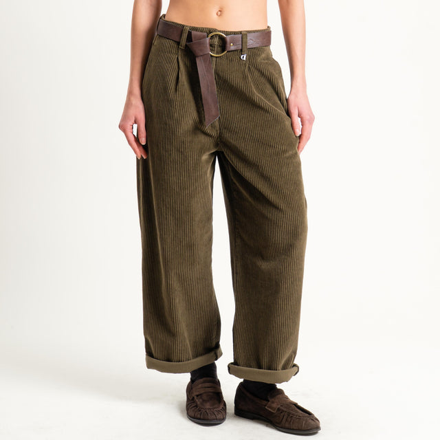 Dixie-Pantalone velluto 500 righe con cintura - militare