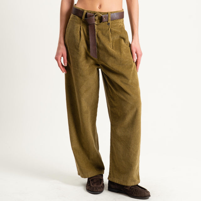 Dixie-Pantalone velluto 500 righe con cintura - oliva