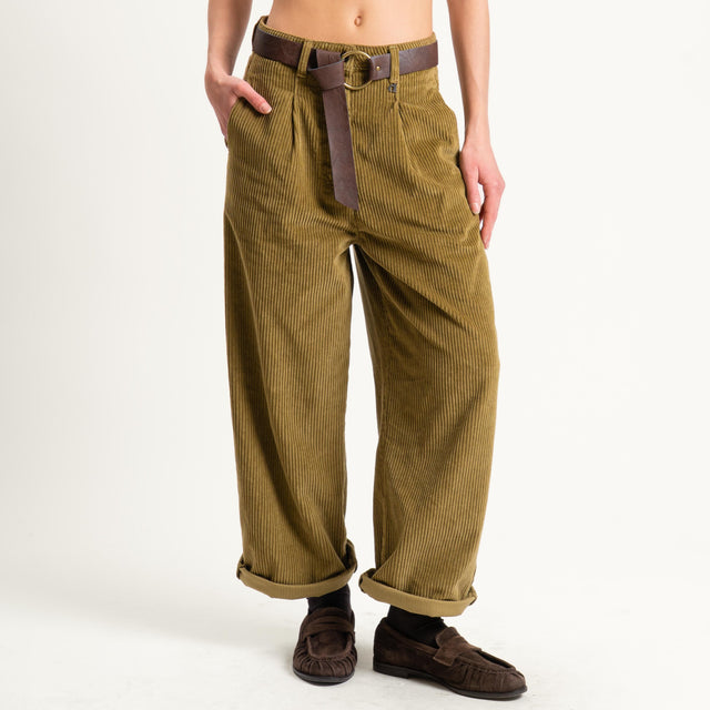 Dixie-Pantalone velluto 500 righe con cintura - oliva