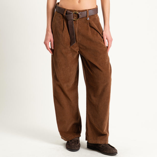 Dixie-Pantalone velluto 500 righe con cintura - tabacco