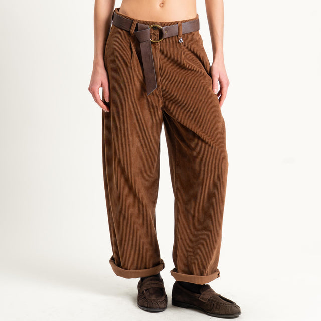 Dixie-Pantalone velluto 500 righe con cintura - tabacco