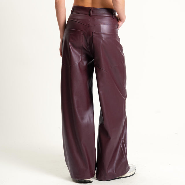Dixie-Pantalone similpelle wide leg - Bordeaux