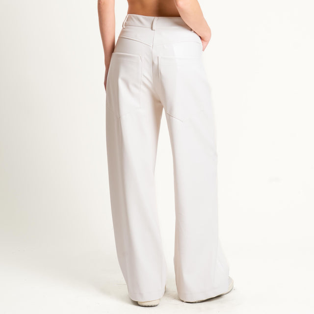 Dixie-Pantalone similpelle wide leg - burro