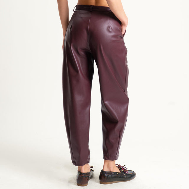 Dixie-Pantalone similpelle barrel fit con pinces - Bordeaux