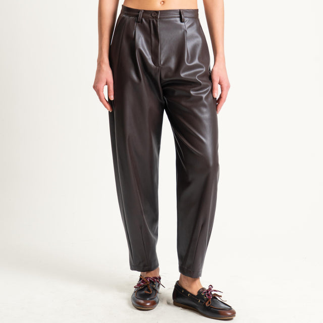 Dixie-Pantalone similpelle barrel fit con pinces - moro