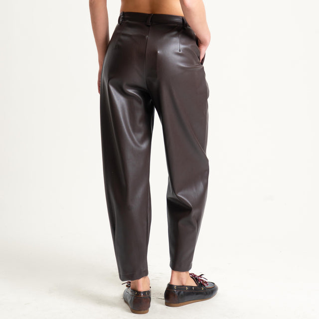 Dixie-Pantalone similpelle barrel fit con pinces - moro