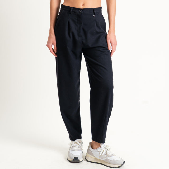 Dixie-Pantalone carrot fit in flanella - nero