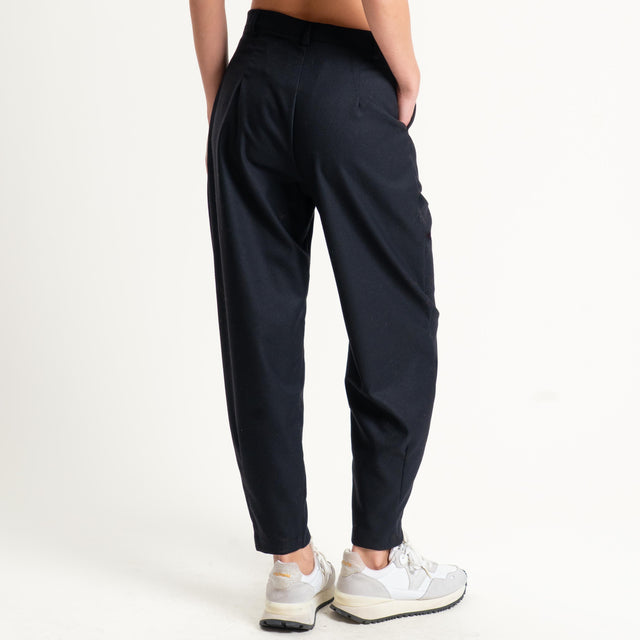 Dixie-Pantalone carrot fit in flanella - nero
