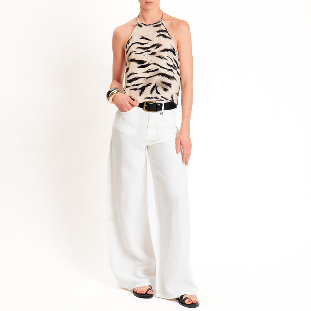 Dixie-Pantalone wide leg 100% LINO - bianco
