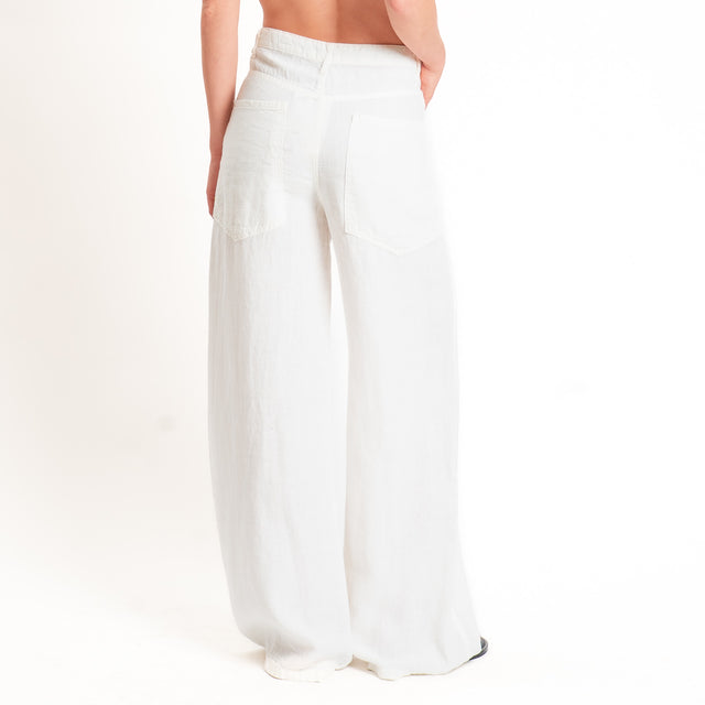 Dixie-Pantalone wide leg 100% LINO - bianco