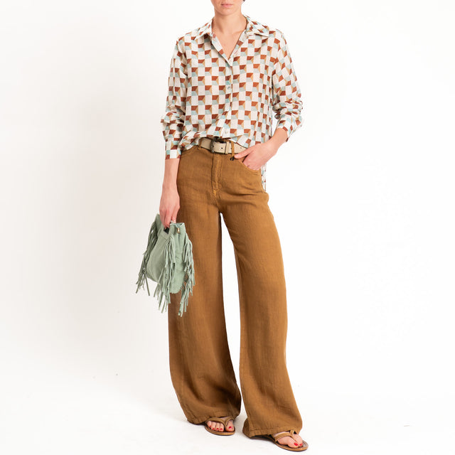 Dixie-Pantalone wide leg 100% LINO - cuoio