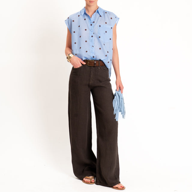 Dixie-Pantalone wide leg 100% LINO - cioccolato