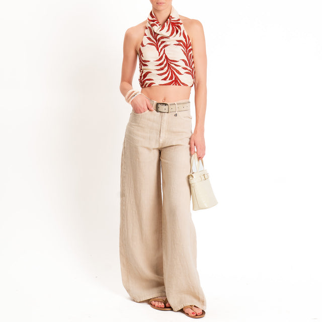 Dixie-Pantalone wide leg 100% LINO - sabbia