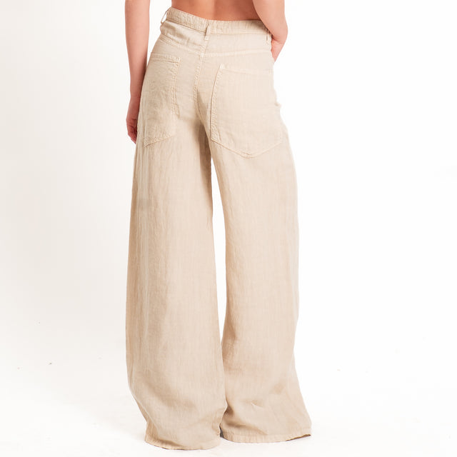 Dixie-Pantalone wide leg 100% LINO - sabbia