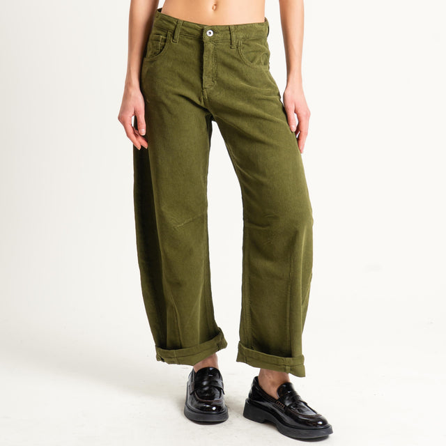 Dixie-Pantalone barrel velluto mille righe - oliva