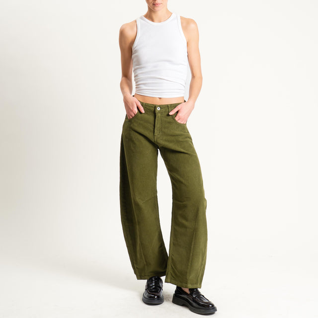Dixie-Pantalone barrel velluto mille righe - oliva