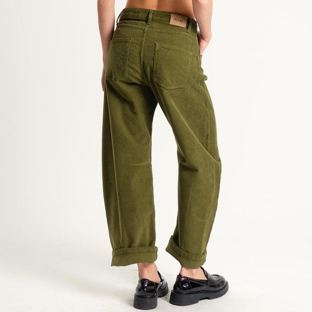 Dixie-Pantalone barrel velluto mille righe - oliva