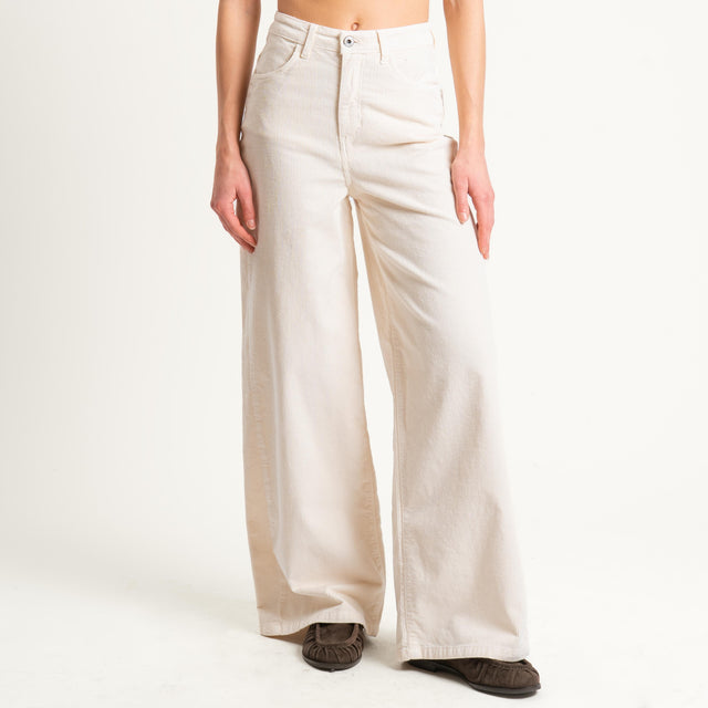 Dixie-Pantalone wide leg velluto mille righe - burro