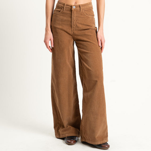 Dixie-Pantalone wide leg velluto mille righe - camel