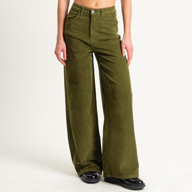 Dixie-Pantalone wide leg velluto mille righe - oliva