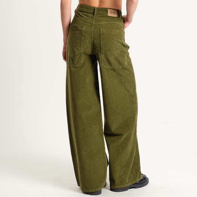 Dixie-Pantalone wide leg velluto mille righe - oliva