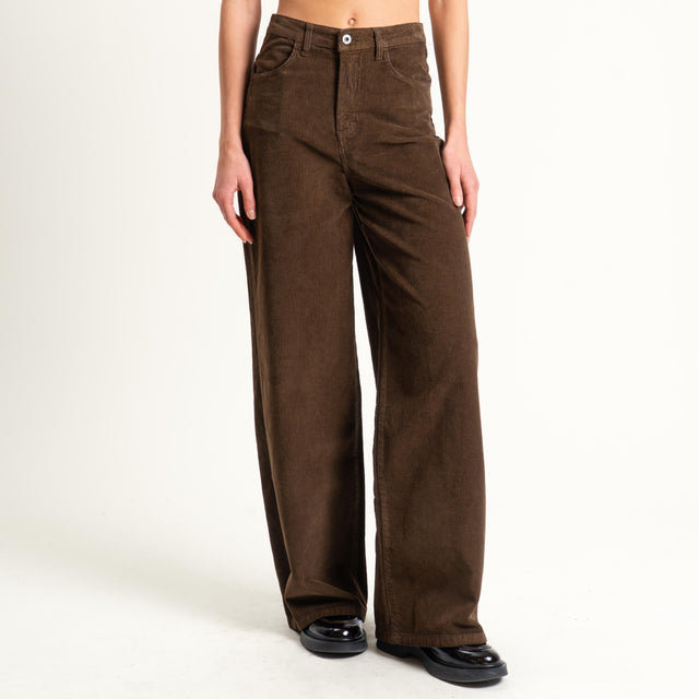 Dixie-Pantalone wide leg velluto mille righe - moro