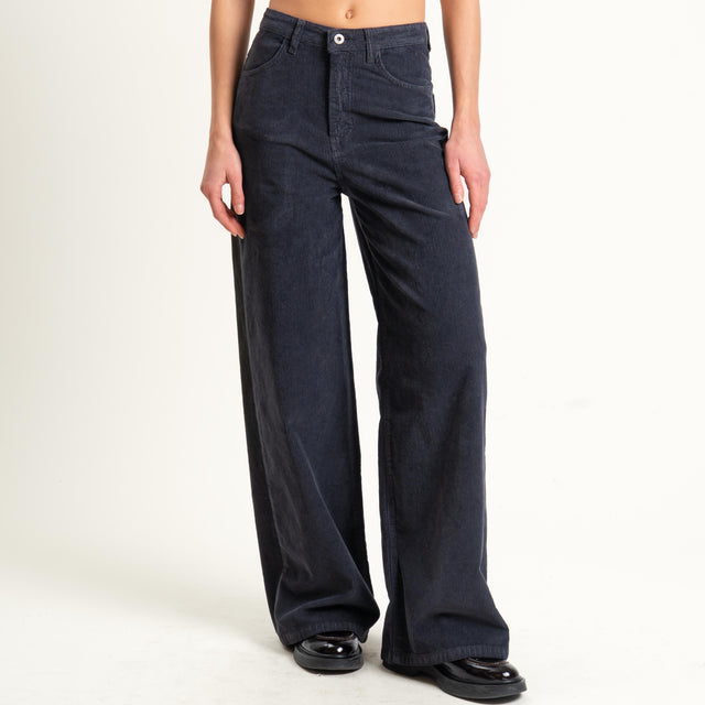 Dixie-Pantalone wide leg velluto mille righe - piombo