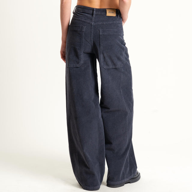 Dixie-Pantalone wide leg velluto mille righe - piombo