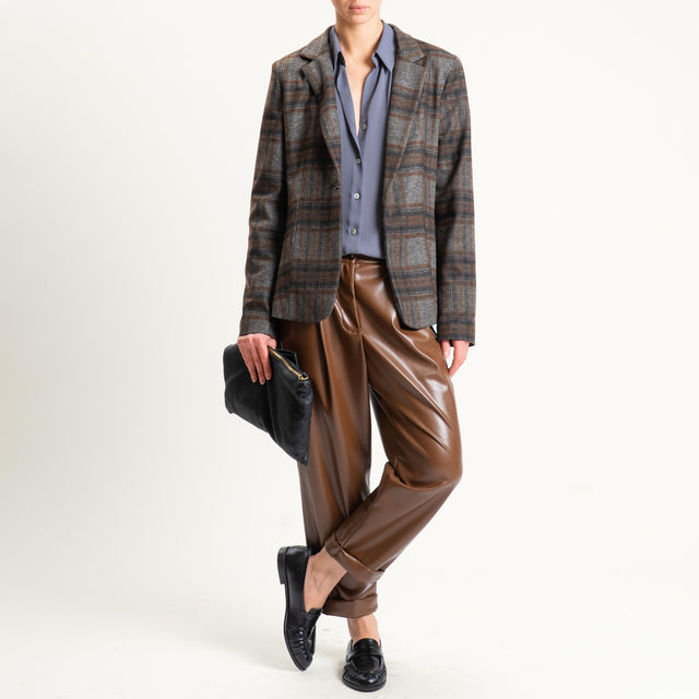 Dixie-Pantalone similpelle elastico dietro con pinces e risvolto- bruciato