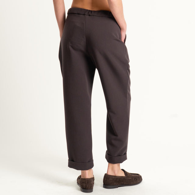 Dixie-Pantalone con pinces elastico dietro - cioccolato