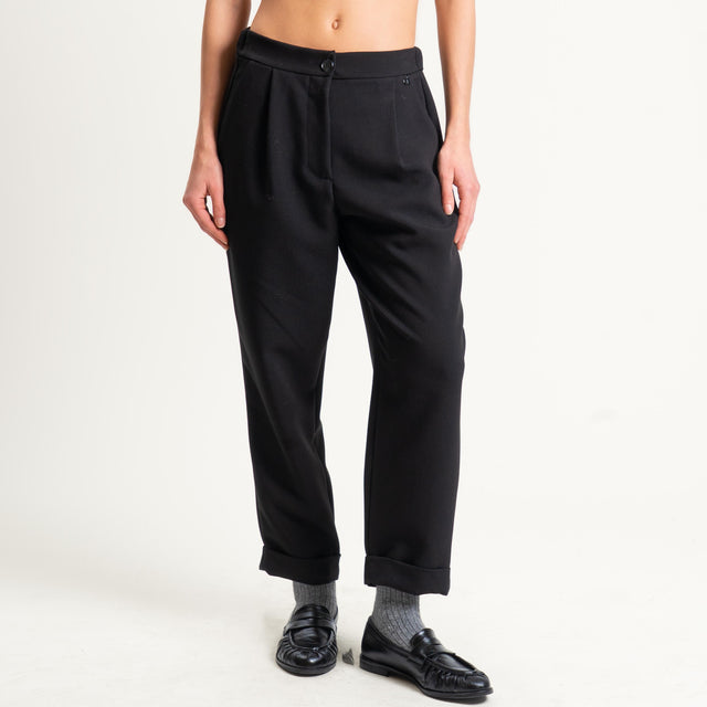 Dixie-Pantalone con pinces elastico dietro - nero