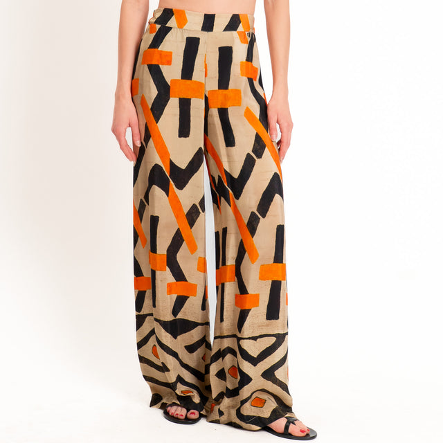 Dixie-Pantalone fantasia elastico dietro - sand/nero/orange