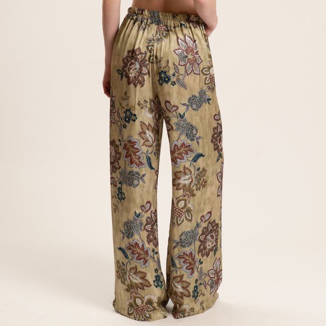 Dixie-Pantalone satin fantasia floreale - salvia/cioccolato/polvere