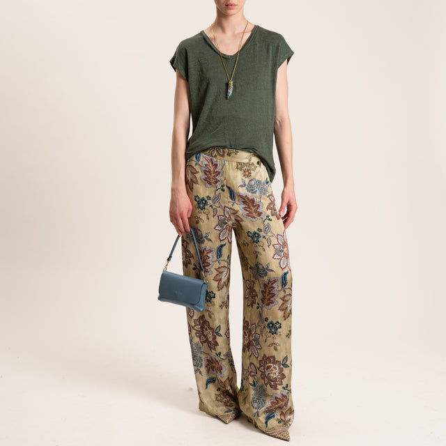 Dixie-Pantalone satin fantasia floreale - salvia/cioccolato/polvere