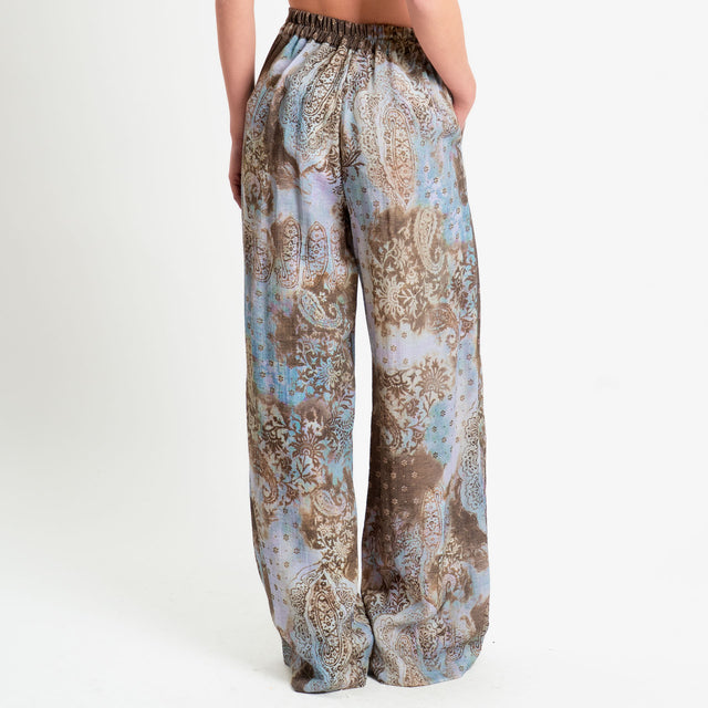 Dixie-Pantalone fantasia elastico dietro - celeste/moro