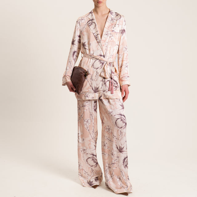 Dixie-Pantalone satin fantasia floreale - cipria/burro