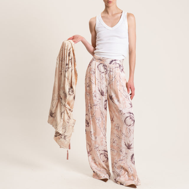 Dixie-Pantalone satin fantasia floreale - cipria/burro