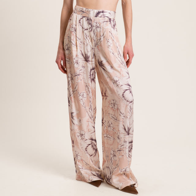 Dixie-Pantalone satin fantasia floreale - cipria/burro