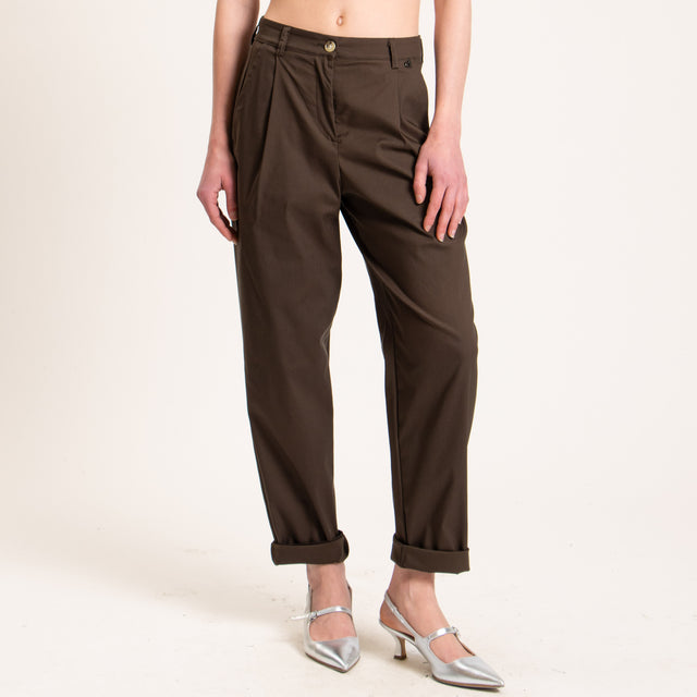 Dixie-Pantalone con pinces cotone elasticizzato - moro