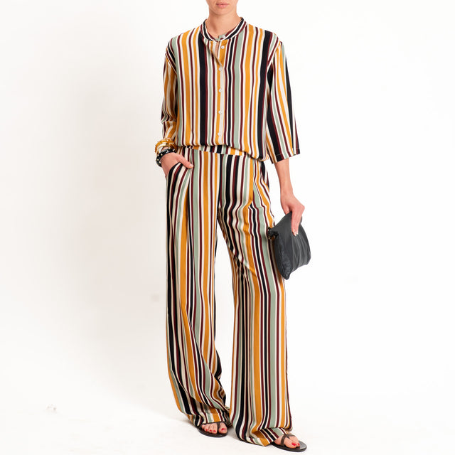 Dixie-Pantalone righe elastico dietro - senape/burro/vino