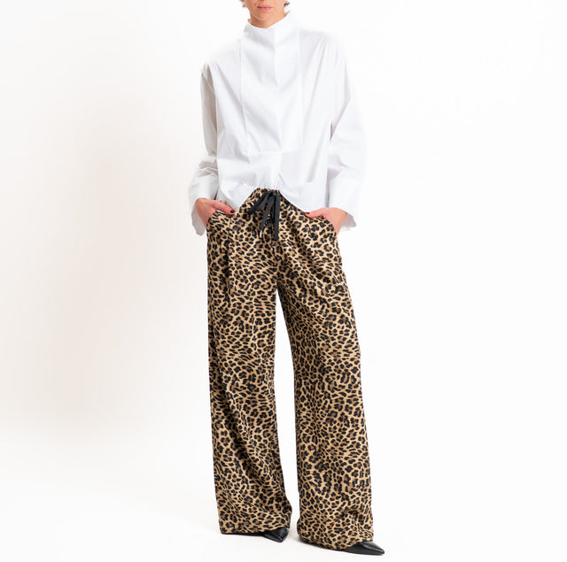 Dixie-Pantalone animalier elastico in vita - beige/nero