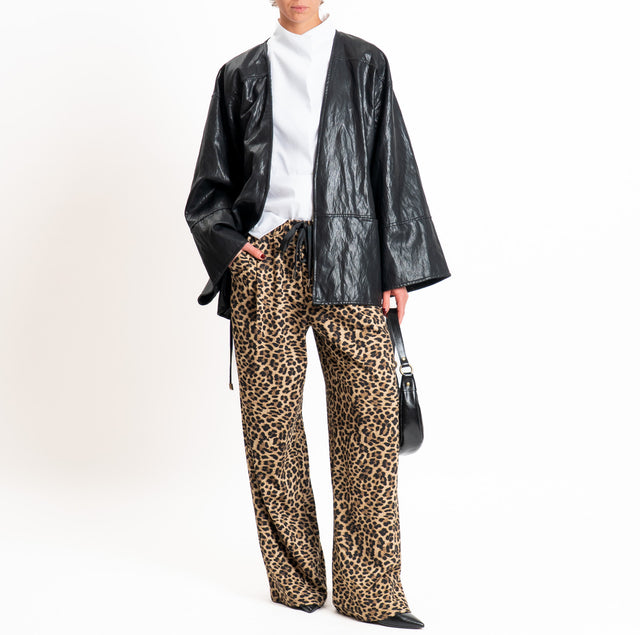 Dixie-Pantalone animalier elastico in vita - beige/nero