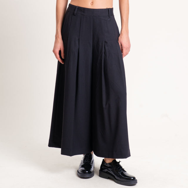 Dixie-Pantalone cropped con pinces elastico in vita - nero