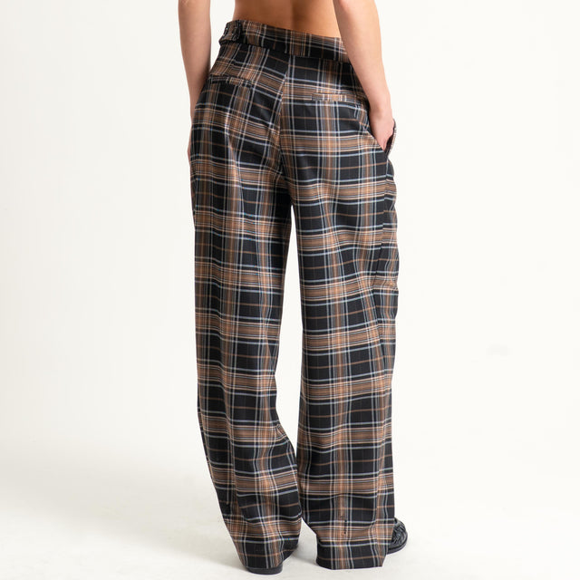Dixie-Pantalone check con pinces - nero/moro