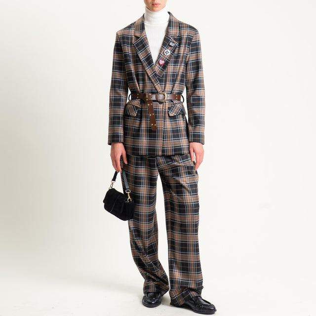 Dixie-Pantalone check con pinces - nero/moro