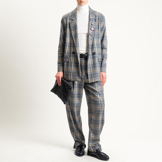 Dixie-Pantalone check con pinces - grigio/nero